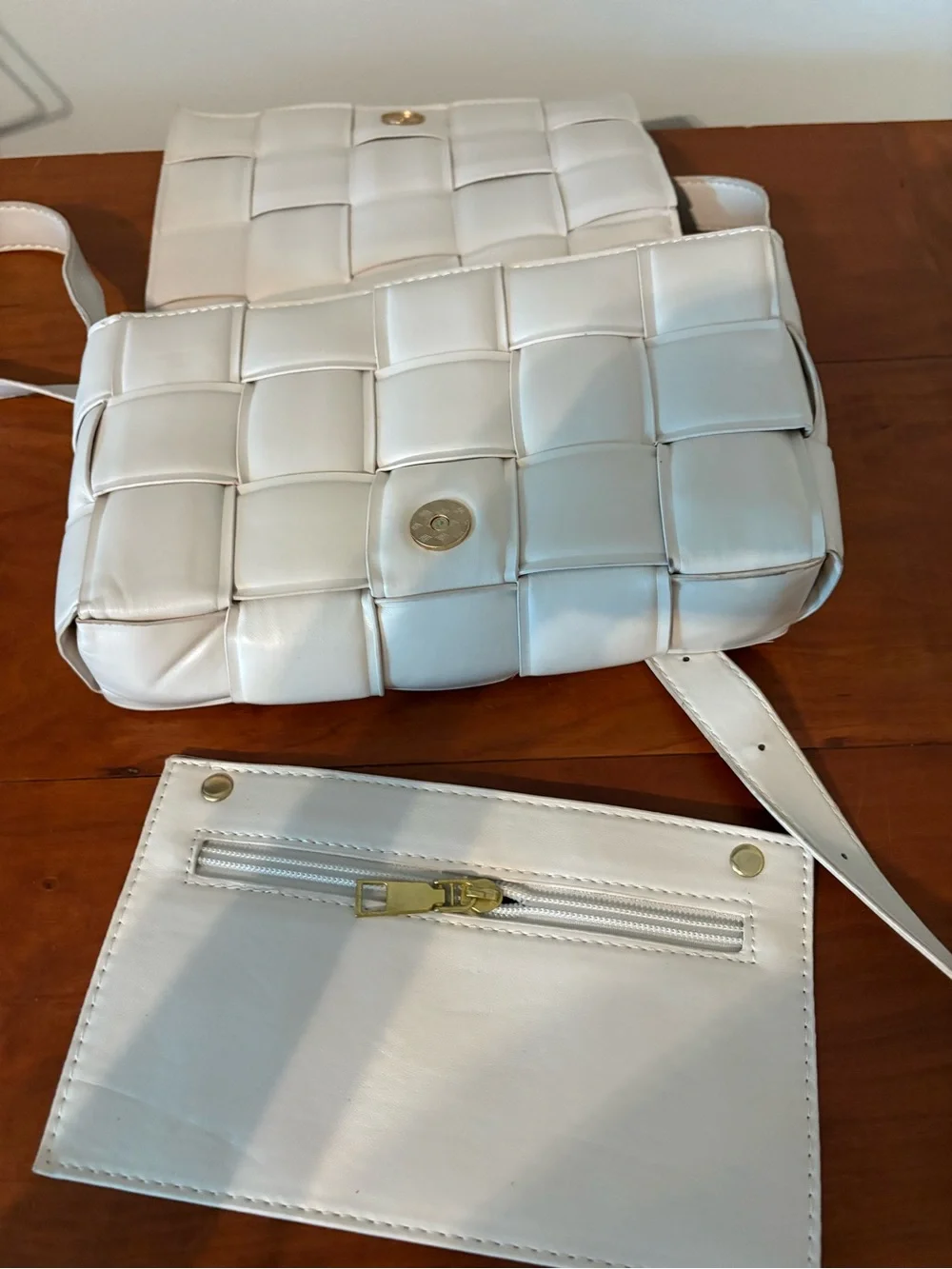 Cream woven padded shoulder bag quiet luxury minimalist purse